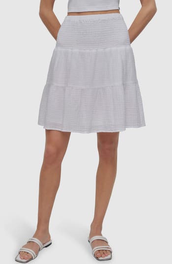 Dkny Jeans Smocked Waist Cotton Gauze Skirt