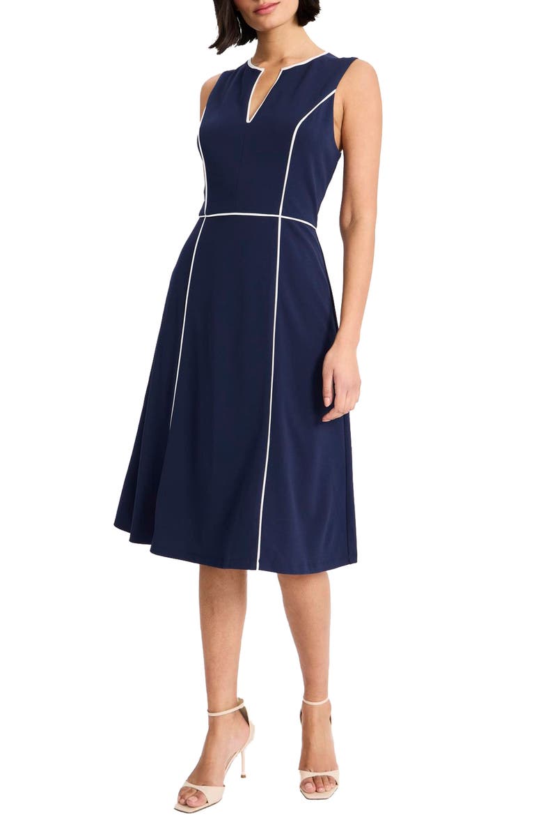 Maggy London Piped Fit & Flare Midi Dress, Alternate, color,
