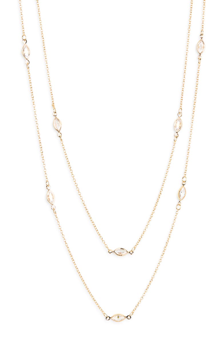 NORDSTROM RACK Marquise Cubic Zirconia Station Layered Necklace, Main, color, Clear- Gold