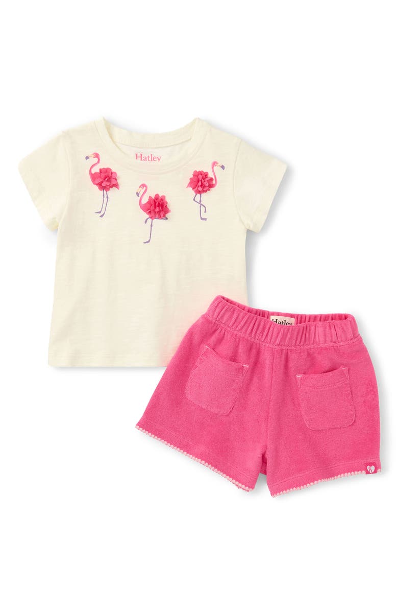 Hatley Kids' Flamingo Cotton T-Shirt & Terry Shorts Set, Main, color, 