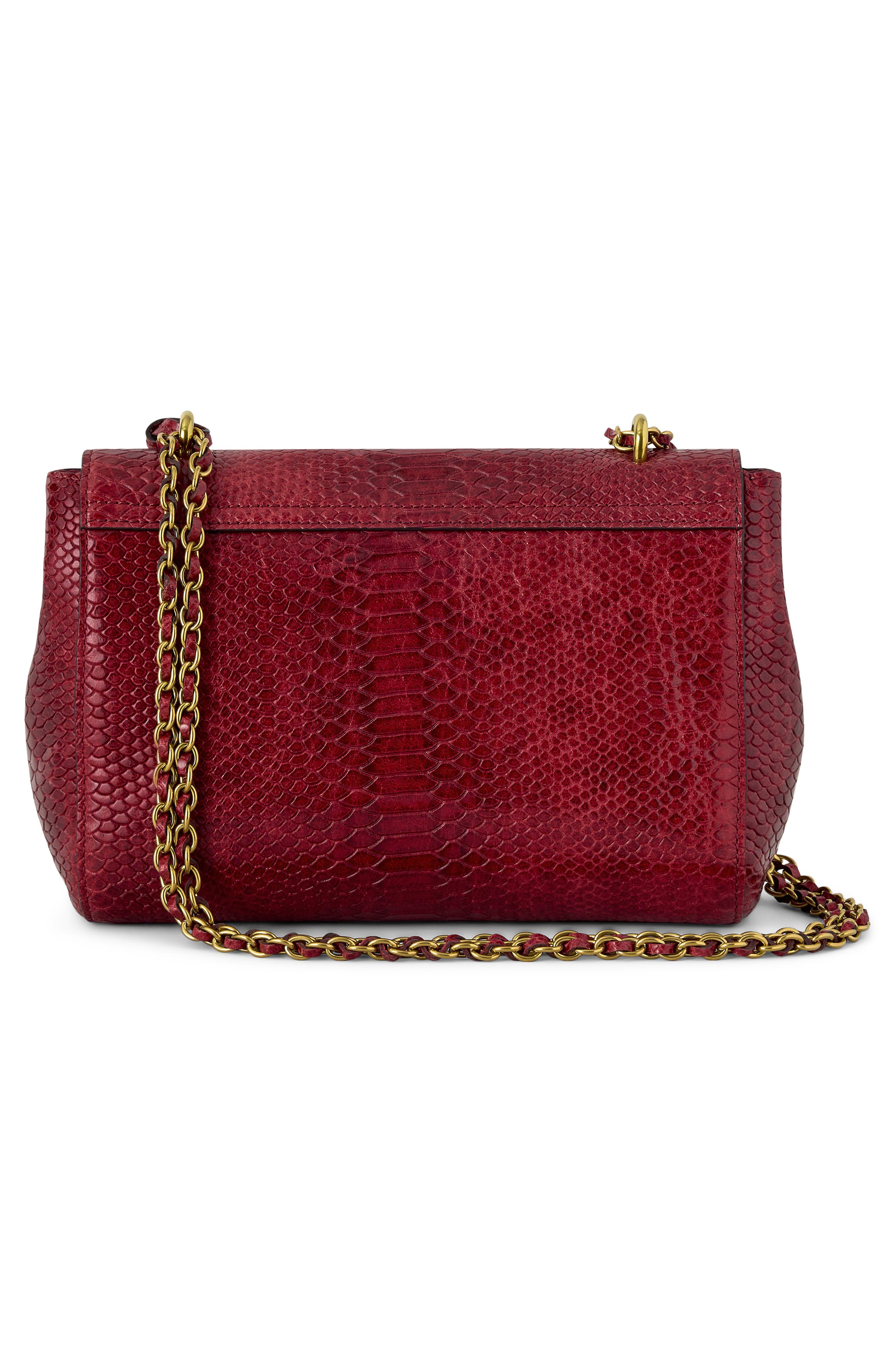 Lily Waxed Snakeskin Embossed Leather Shoulder Bag, Alternate, color, APPLE RED