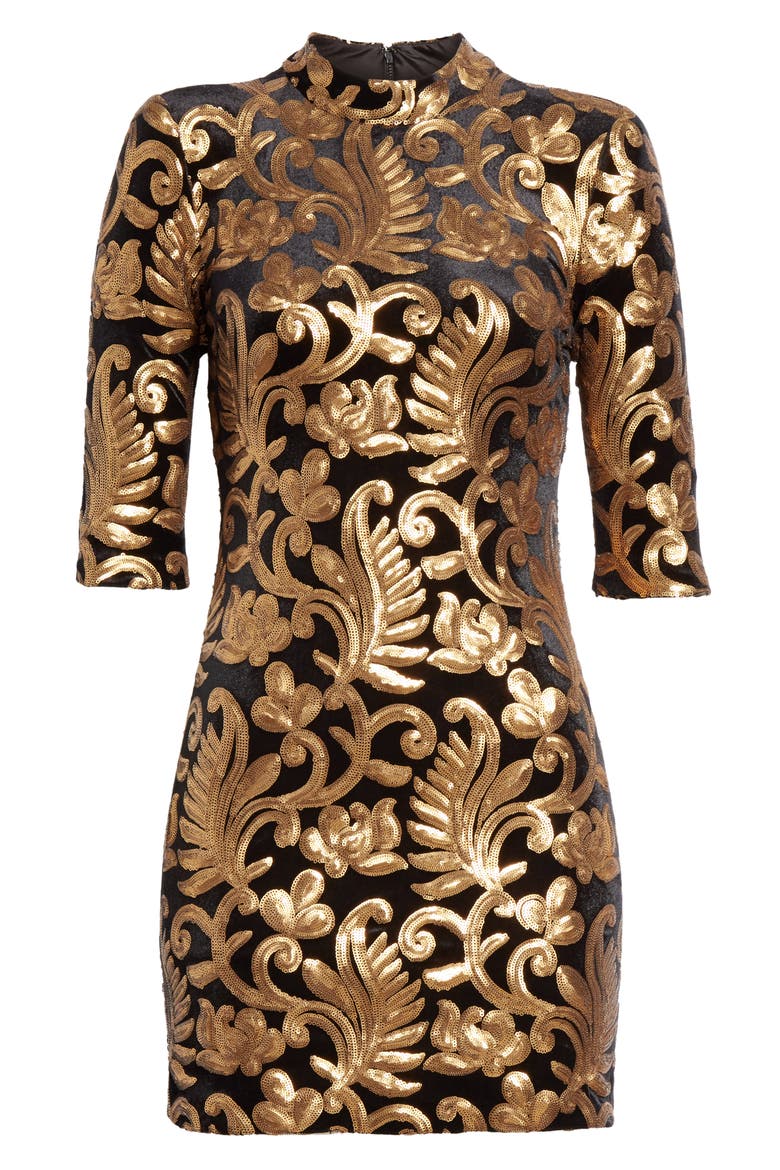 Inka Sequin Flora Dress, Alternate, color, BLACK/ GOLD