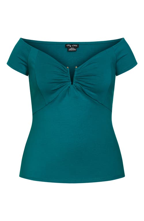 City Chic Island Off The Shoulder Knit Top In Green