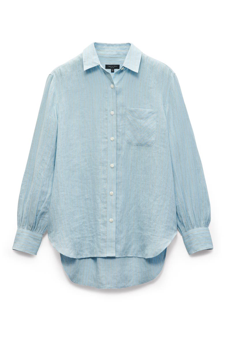 Maxine Stripe Linen Button-Up Shirt, Alternate, color, BLUE STRIP