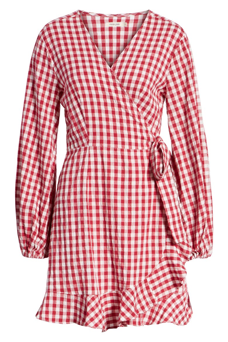 Gingham Wrap Dress, Alternate, color, RED