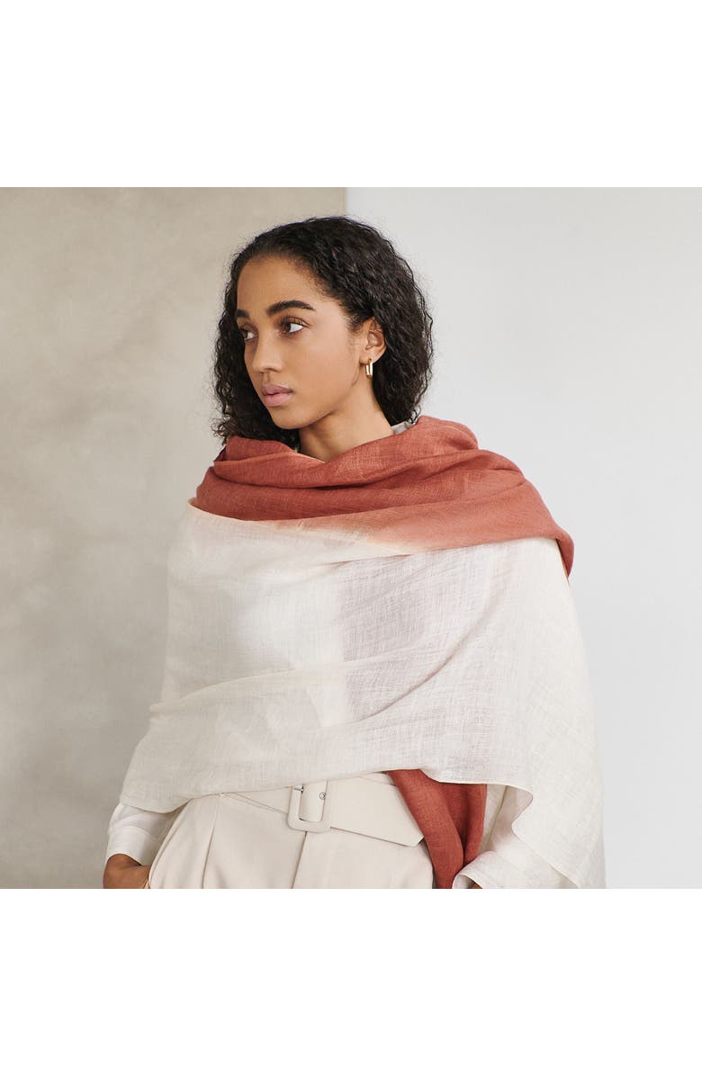 Studio Variously Pecan Brown Ombre Dyed Hand Woven Linen Scarf, Alternate, color, Pecan