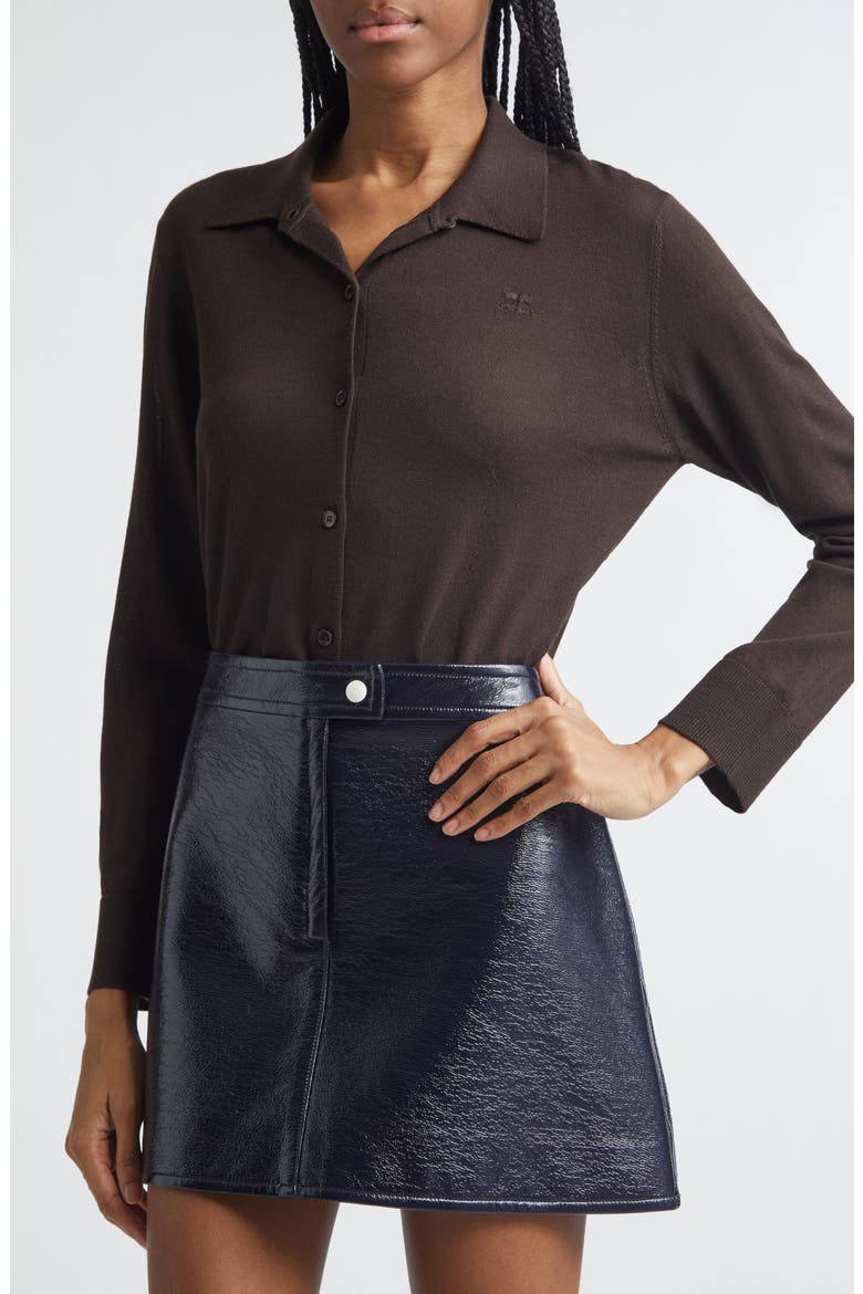 Merino Wool Polo Cardigan, Alternate, color, CHOCOLATE