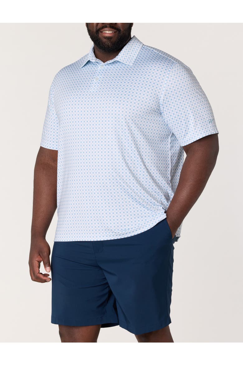 Big & Tall Mini Geometric Print Performance Polo Shirt, Main, color, ICE BLUE