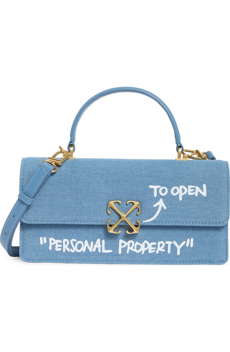 Off-White East/West Jitney Top Handle Denim Satchel, Main, color, Light Blue