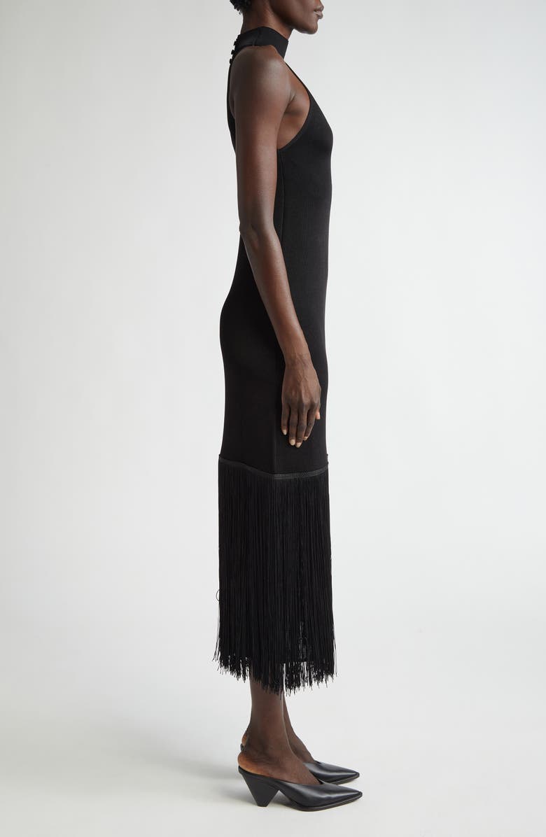 Altuzarra Cash Fringe Hem Midi Dress, Alternate, color, 000001 Black