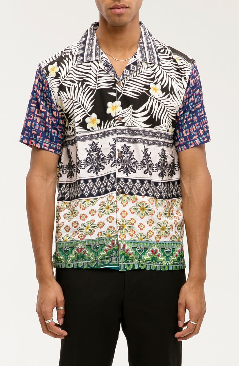 Raga Geometric Floral Short Sleeve Button-Up Shirt, Main, color,
