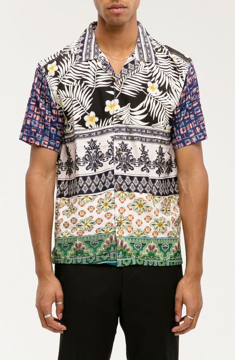 Geometric Floral Short Sleeve Button-Up Shirt
