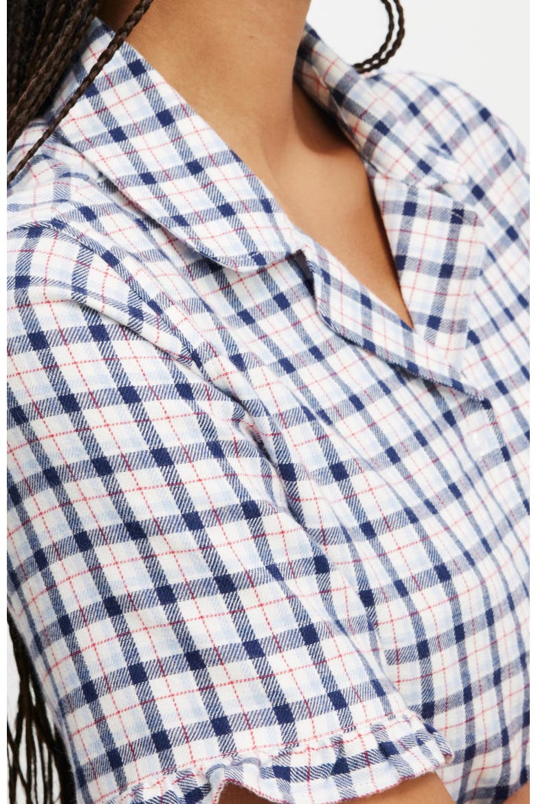 Flannel Short Sleeve Shirt And Short Sleep Set, Alternate, color, Robbin Check Blue