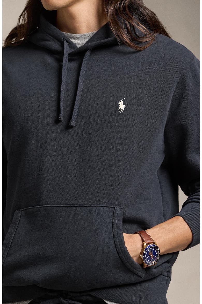 Loopback Cotton Fleece Hoodie, Alternate, color, POLO BLACK