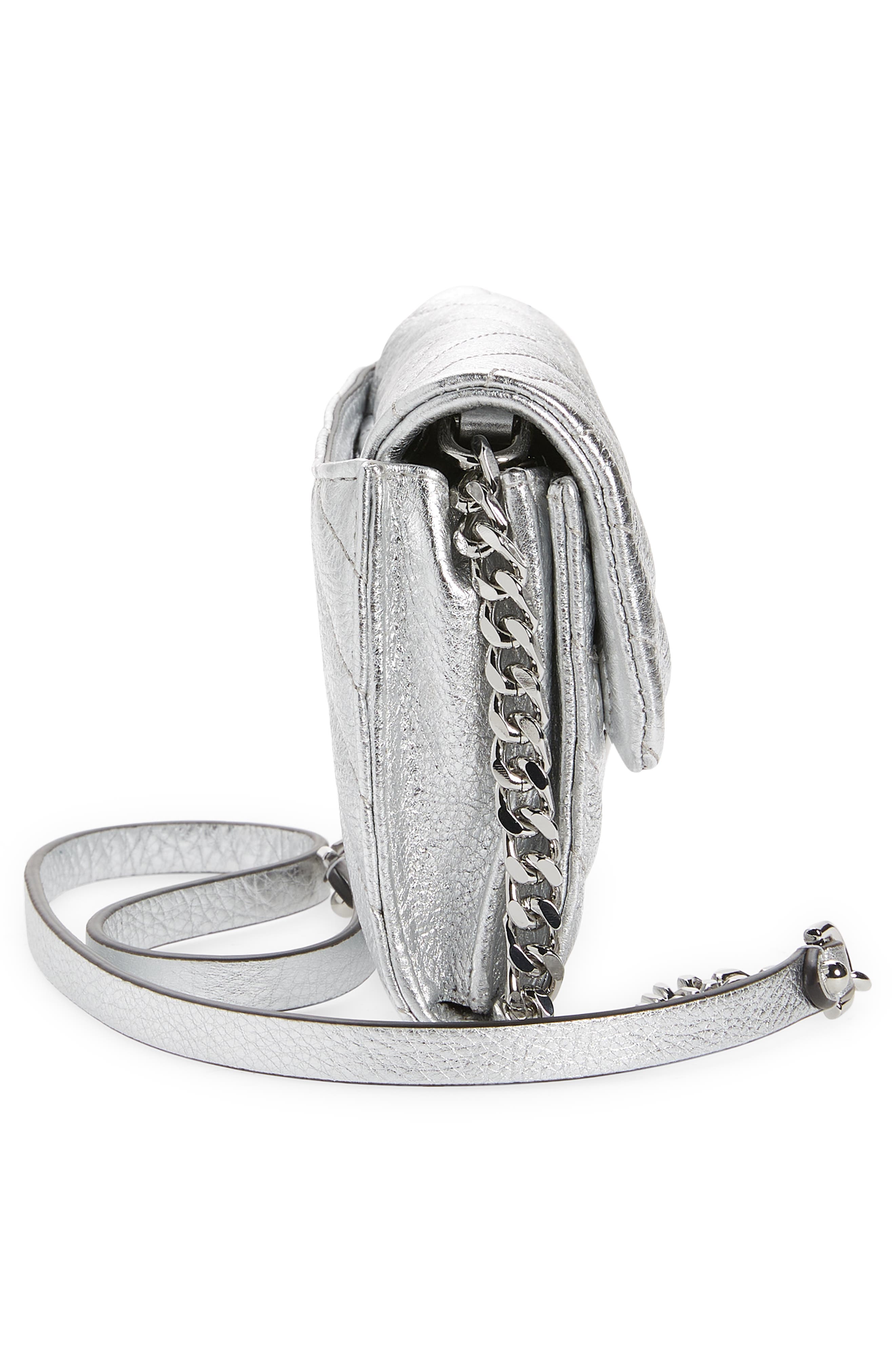 Edie Quilted Leather Wallet on a Chain, Alternate, color, SILVER