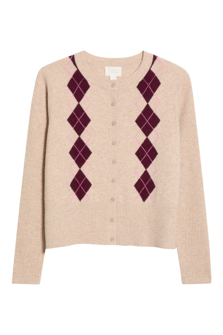 Wool & Cashmere Cardigan, Alternate, color, TAN DIAMOND ARGYLE