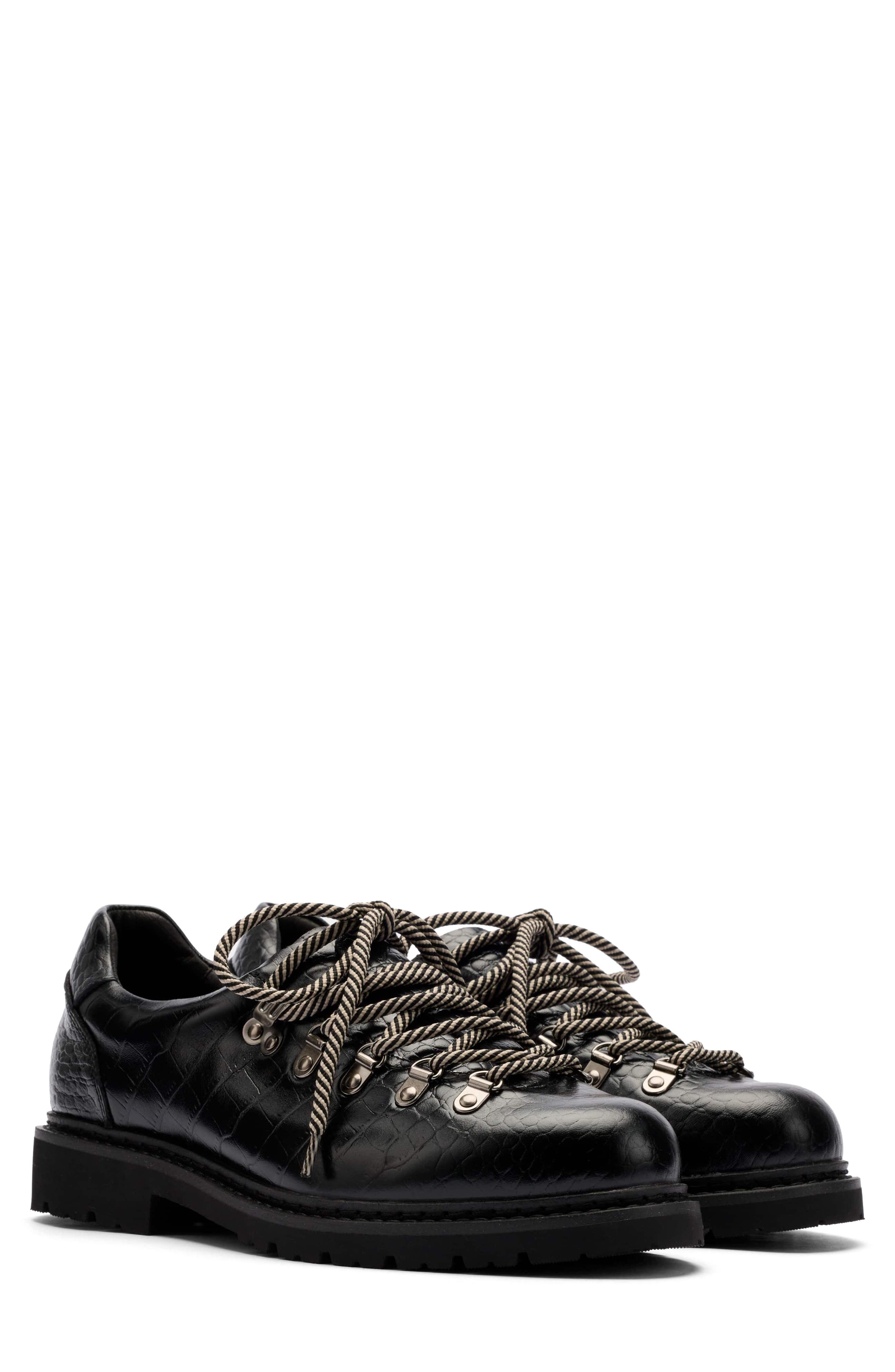 Summit Croc Embossed Leather Hiker Oxford, Main, color, BLACK CROC