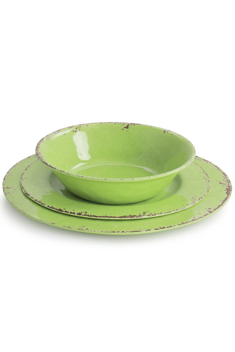 Mauna 12 Piece Melamine Dinnerware Set in Crackle Green, Alternate, color, Green