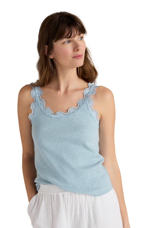 Organic Cotton Rib Knit Lace Tank