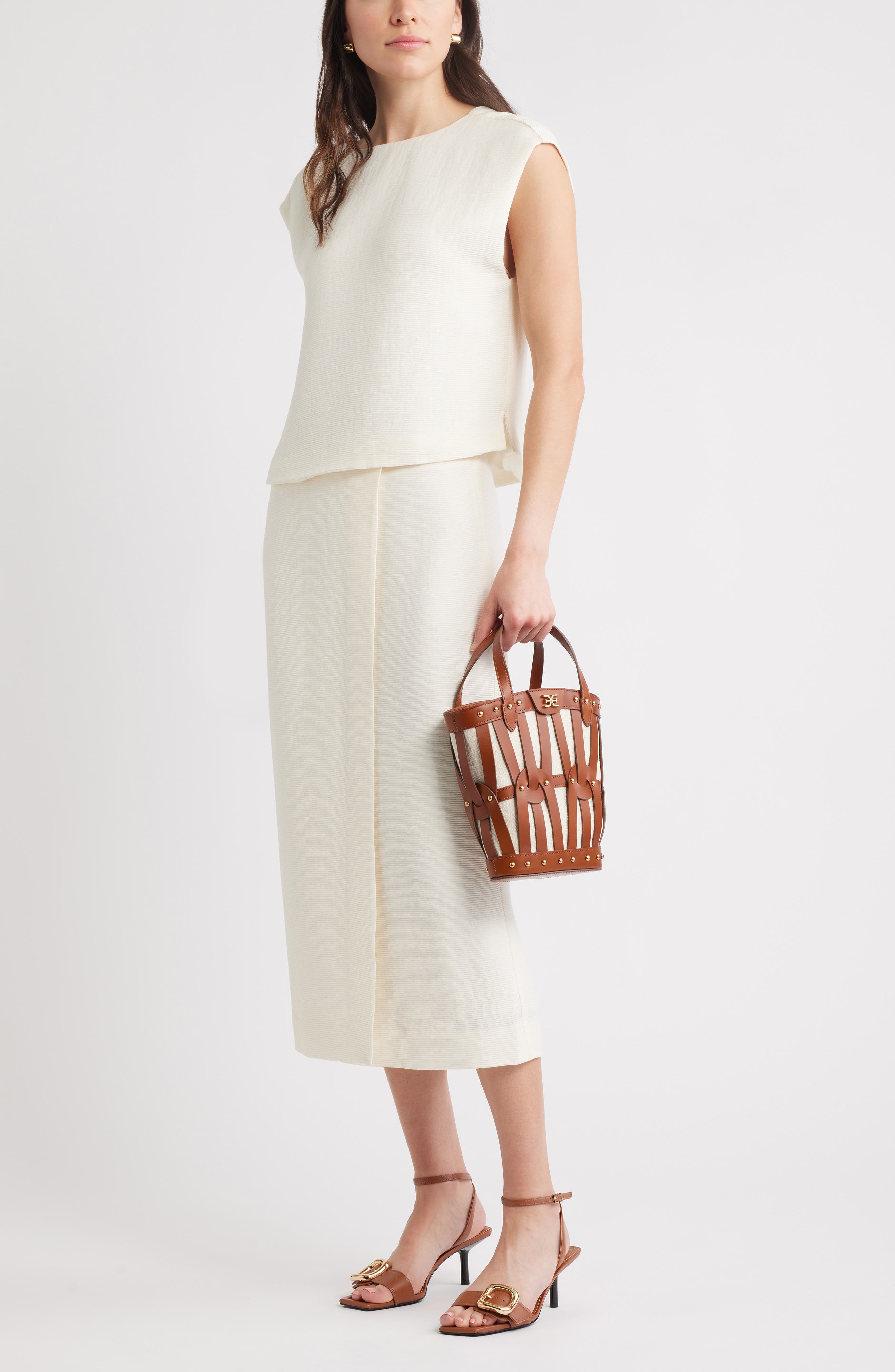 Sam Edelman Small Bay Caged Handbag, Alternate, color, Cognac