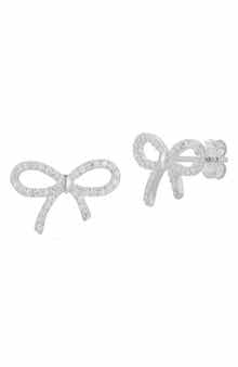 Rhodium Plated Sterling Silver Pavé Bow Stud Earrings