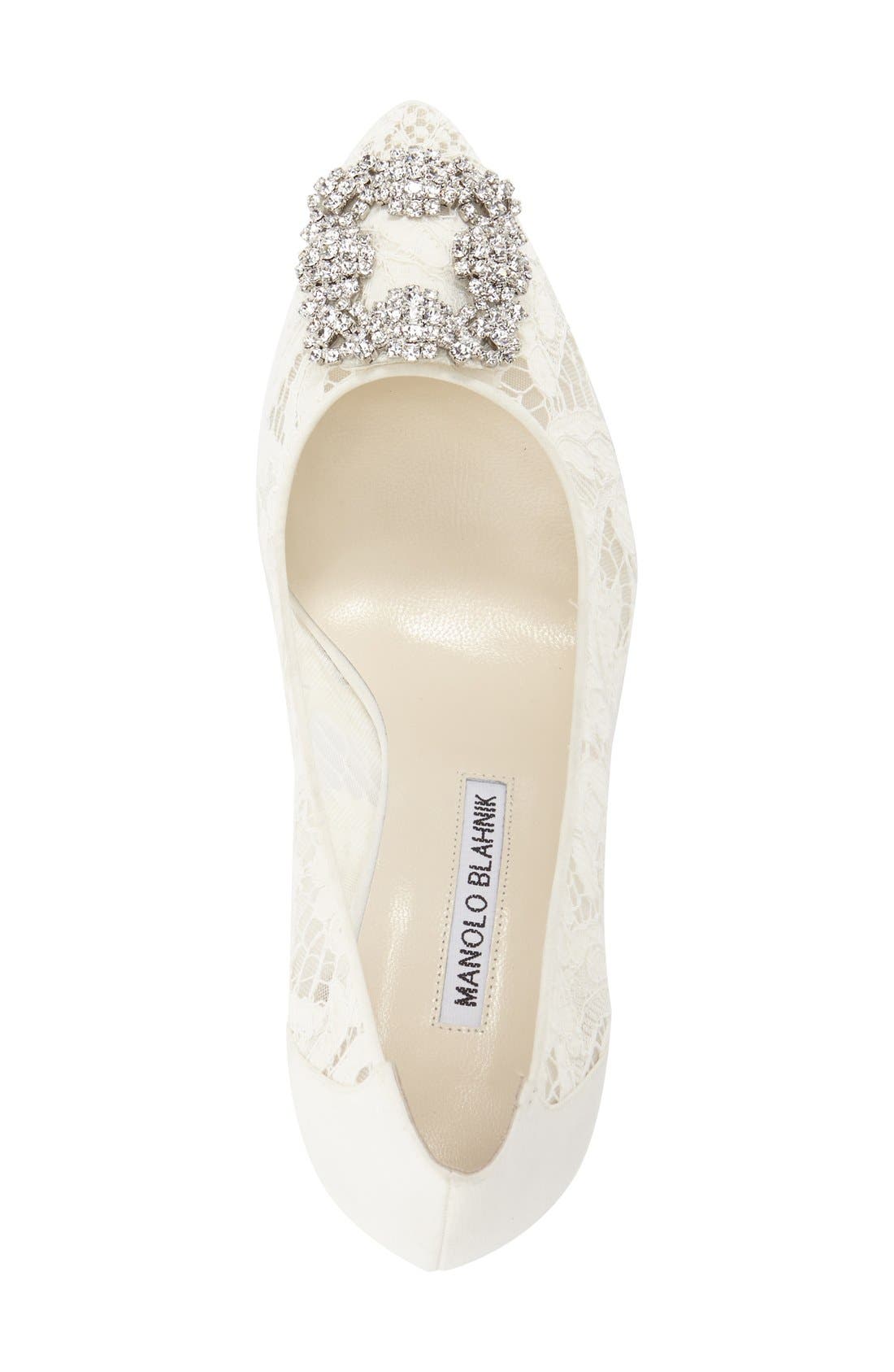 Manolo Blahnik 'Hangisi' Pointy Toe Lace Pump, Alternate, color, 