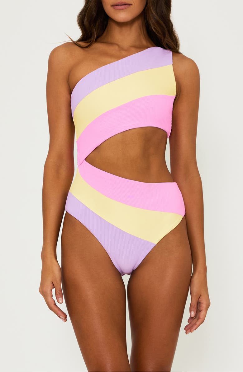 Beach Riot Joyce Stripe Cutout One-Piece Swimsuit, Main, color, Sublime