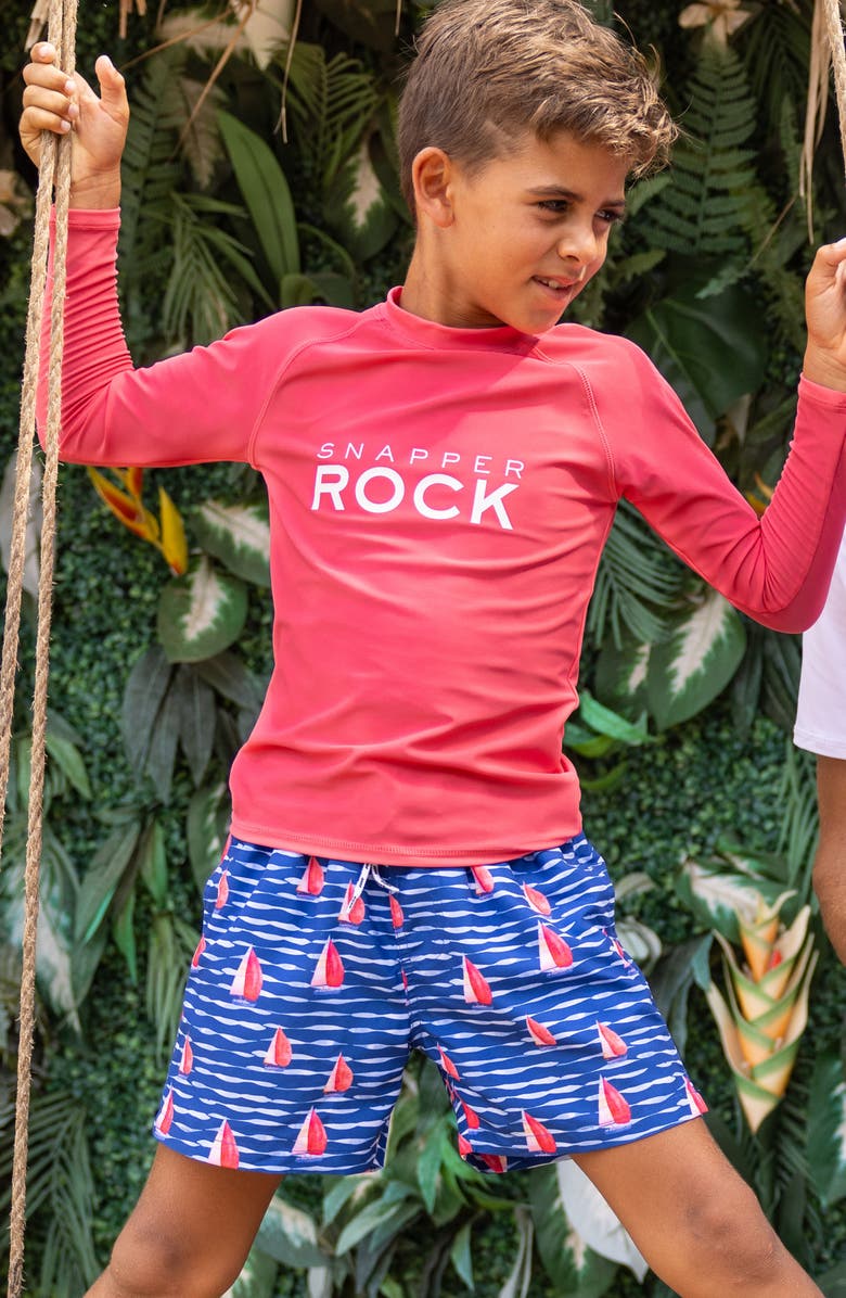 Snapper Rock Kids' Sailboat Rock Swim Trunks, Alternate, color, Navy