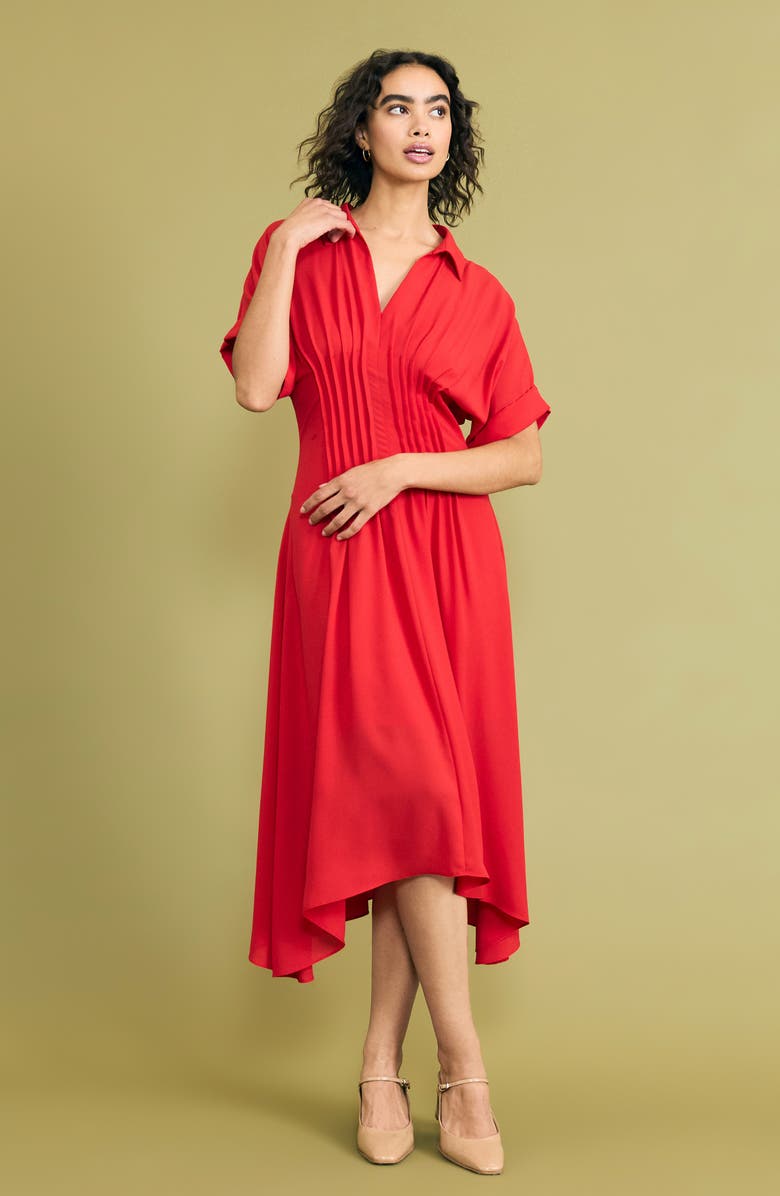 Luxely Short Sleeve Handkerchief Hem Midi Dress, Alternate, color, Adrenaline Rush