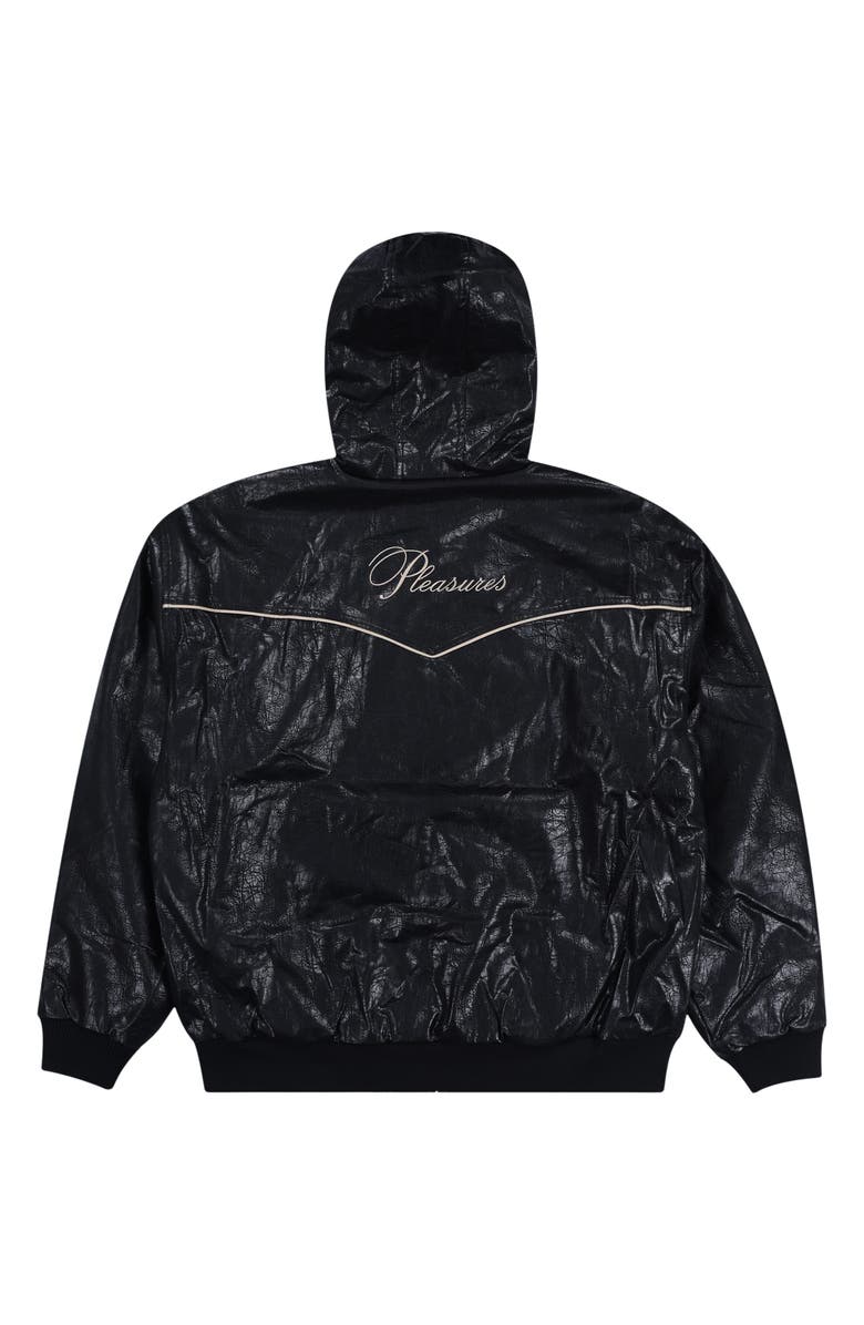 PLEASURES Revenge Hooded Faux Leather Work Jacket, Alternate, color, 