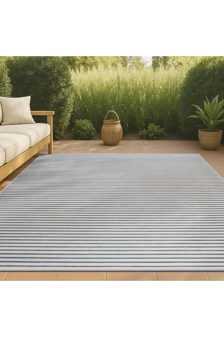 Damon Classic Coastal Pinstripe Reversible Machine-Washable Indoor/Outdoor Area Rug, Alternate, color, Navy/Cream