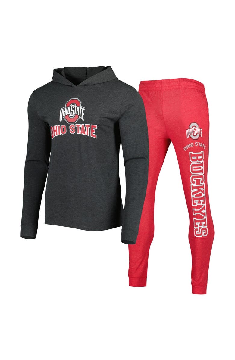 CONCEPTS SPORT Men's Concepts Sport Scarlet/Heather Charcoal Ohio State Buckeyes Meter Long Sleeve Hoodie T-Shirt & Jogger Pajama Set, Main, color, Scarlet