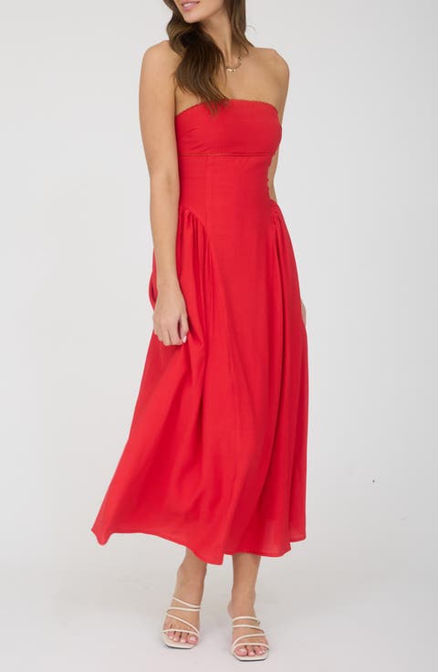 Strapless Fit & Flare Midi Dress