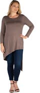 24seven Comfort Apparel Plus Size Long Sleeve Knee Length Asymmetrical  Tunic Top