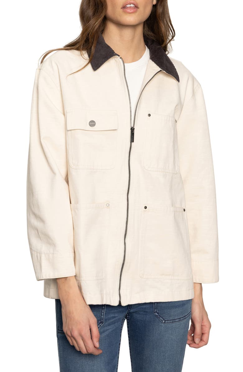Sanctuary Corduroy Collar Cotton Barn Jacket, Alternate, color, Light Oat