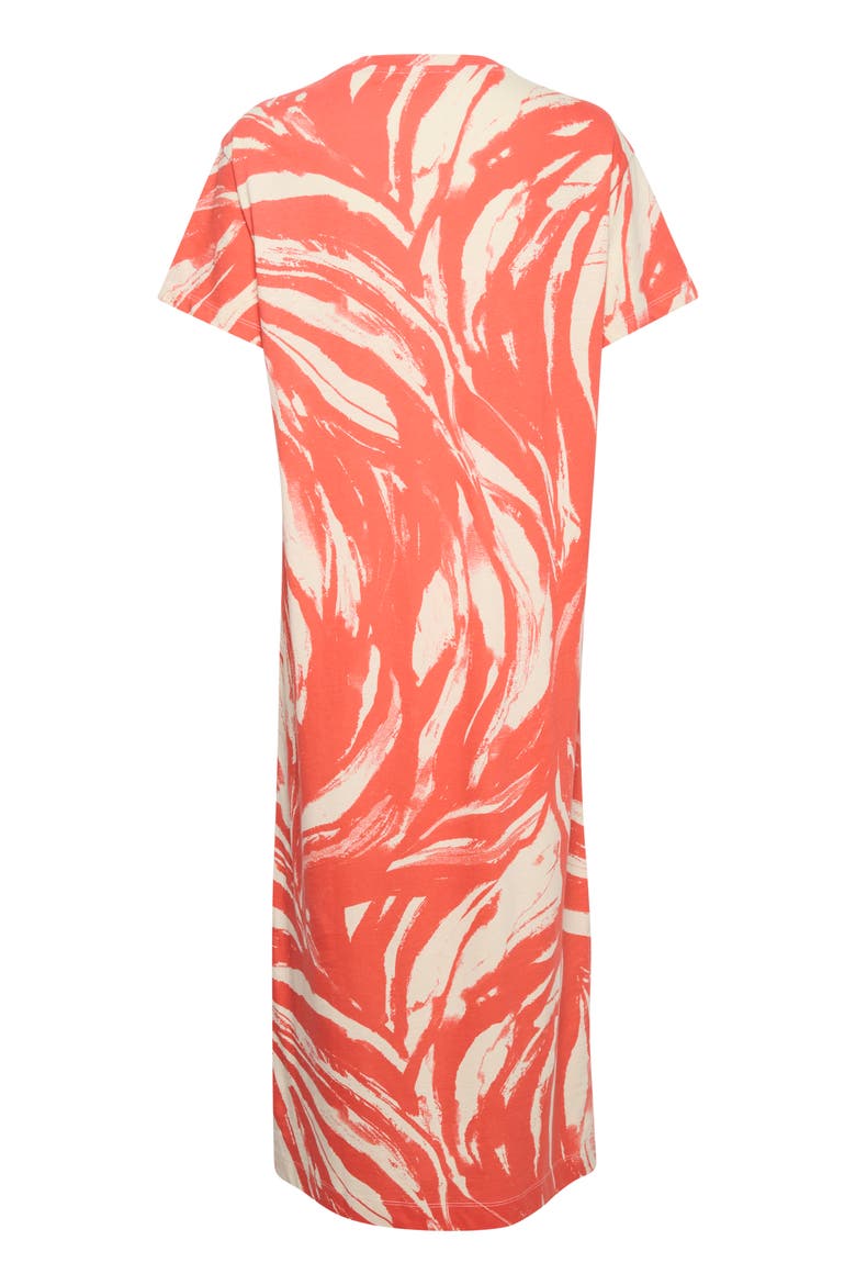 Eva Short Sleeve Crew Neck Midi Dress, Alternate, color, Hot Coral Wave