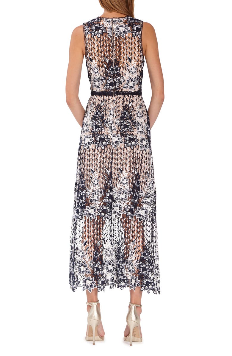 ML Monique Lhuillier Two Tone Lace Tea Length Dress, Alternate, color, 