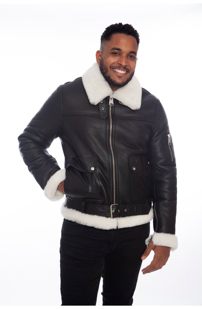 Furniq UK Sheepskin Pilot Jacket, Main, color, Silky Black