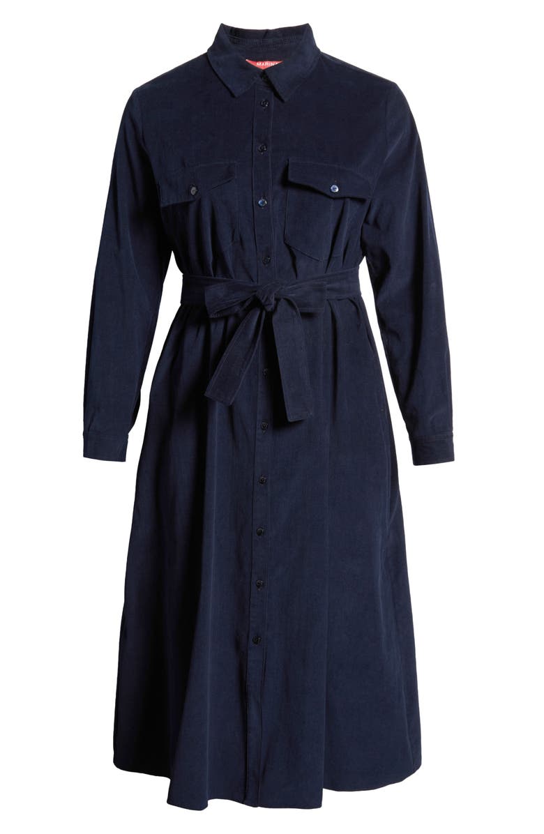 Marina Rinaldi Eolie Tie Belt Long Sleeve Corduroy Shirtdress, Alternate, color, 