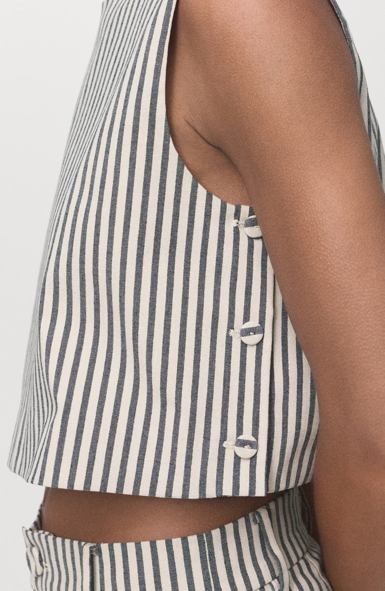 MANGO Stripe Side Button Sleeveless Crop Top, Alternate, color, Ecru