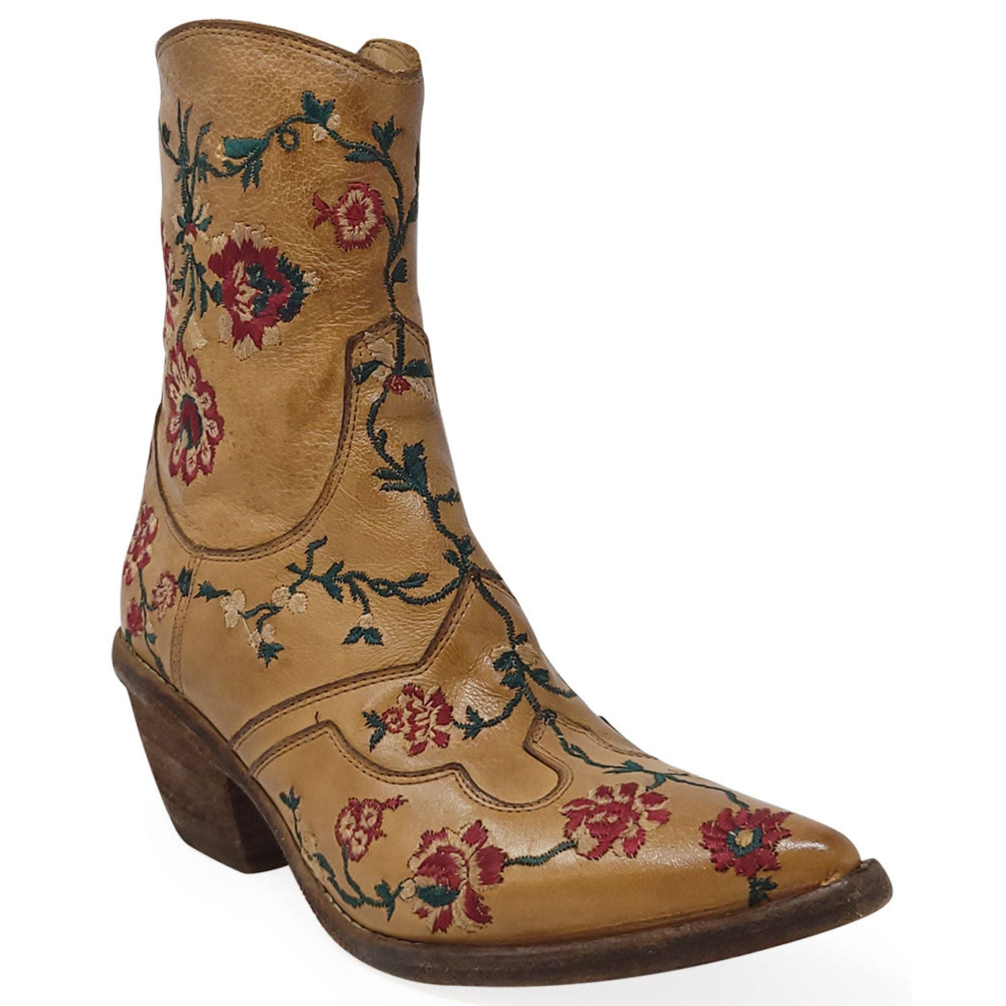 Leather Embroidered Ankle Boot - image 4