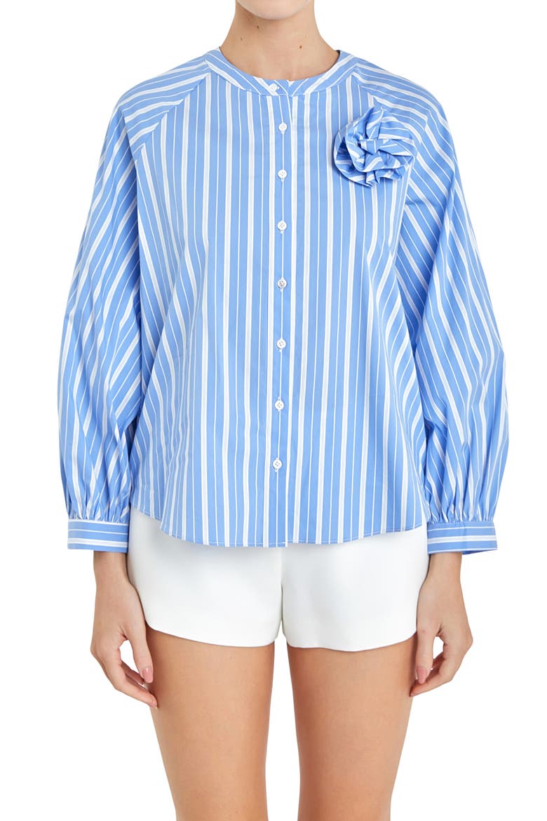 Stripe 3D Rosette Shirt, Alternate, color, POWDER BLUE