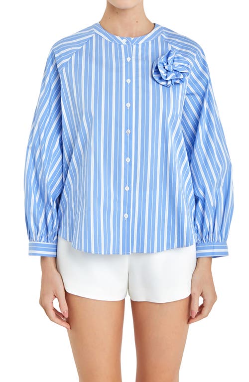 English Factory Stripe 3d Rosette Shirt In Powder Blue