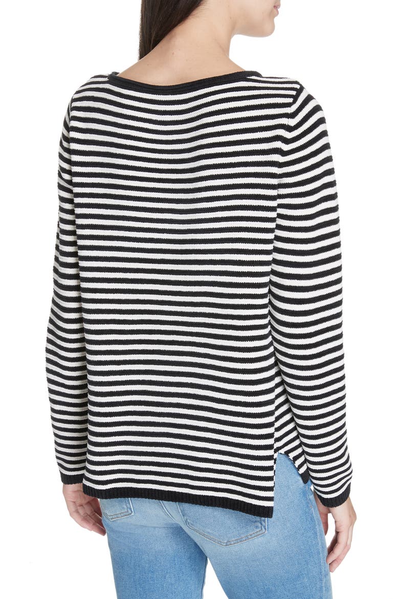 Stripe Organic Cotton Chenille Sweater, Alternate, color, SOFT WHITE/ BLACK