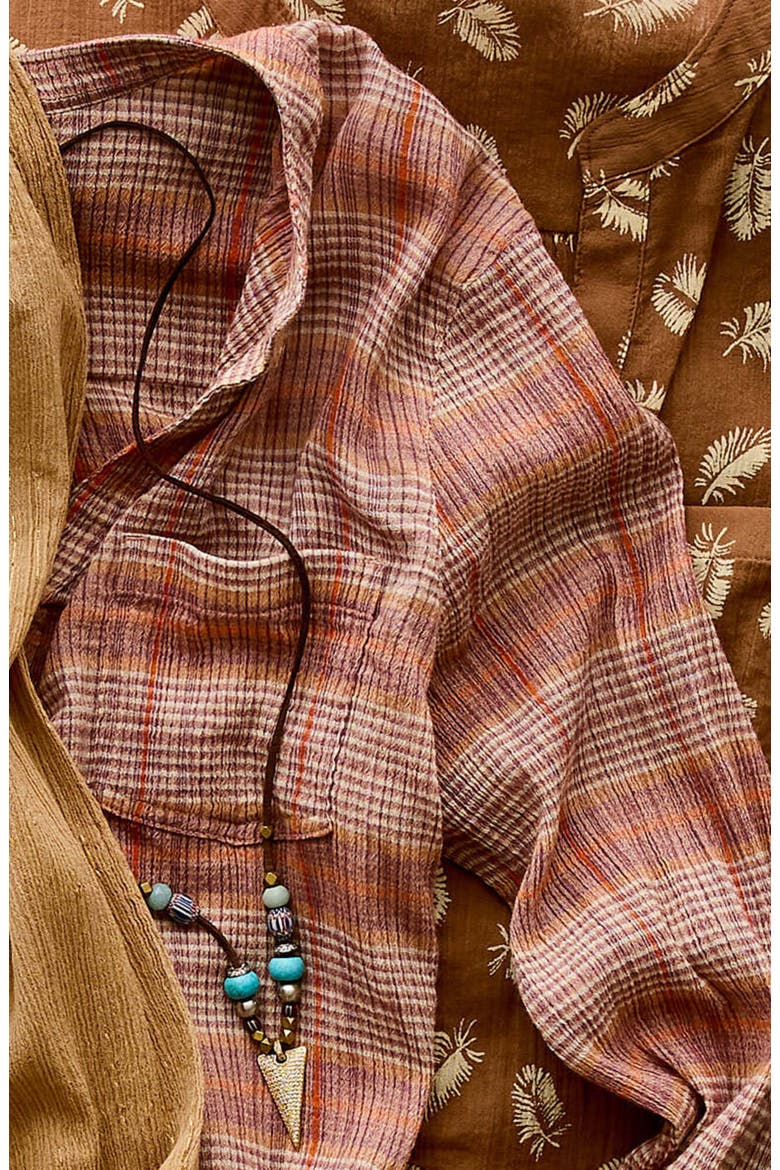 Dylan Gauze Shirt, Alternate, color, Rosewood Plaid