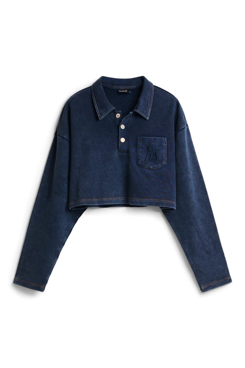 Cotton Crop Polo Sweatshirt, Alternate, color, NAVY