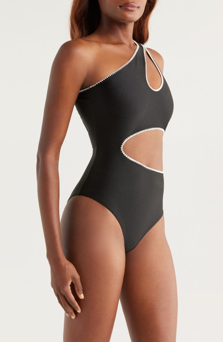 BOAMAR Etro Asymmetric Cutout One-Piece Swimsuit, Alternate, color, Black White