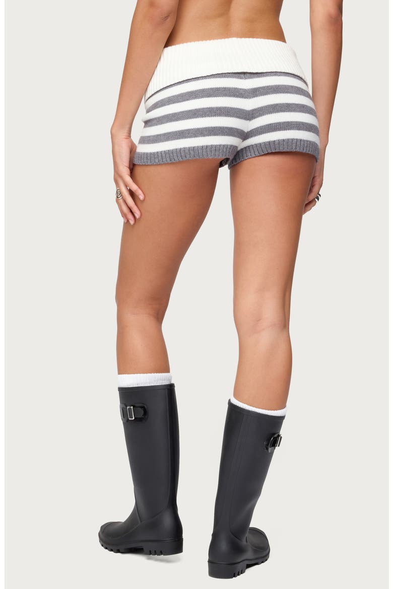 Saphi Stripe Foldover Waist Knit Shorts, Alternate, color, GRAY-AND-WHITE