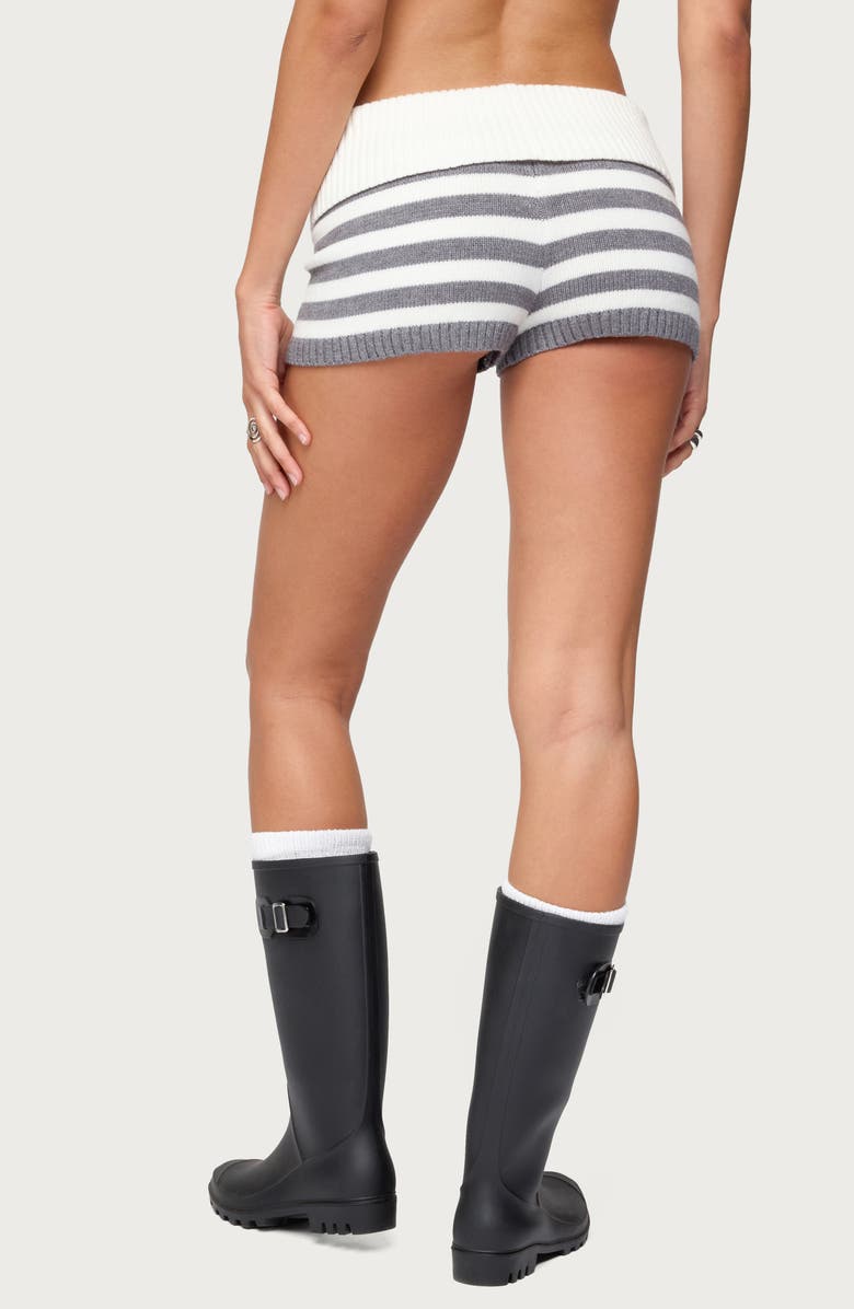 EDIKTED Saphi Stripe Foldover Waist Knit Shorts, Alternate, color, Gray-And-White