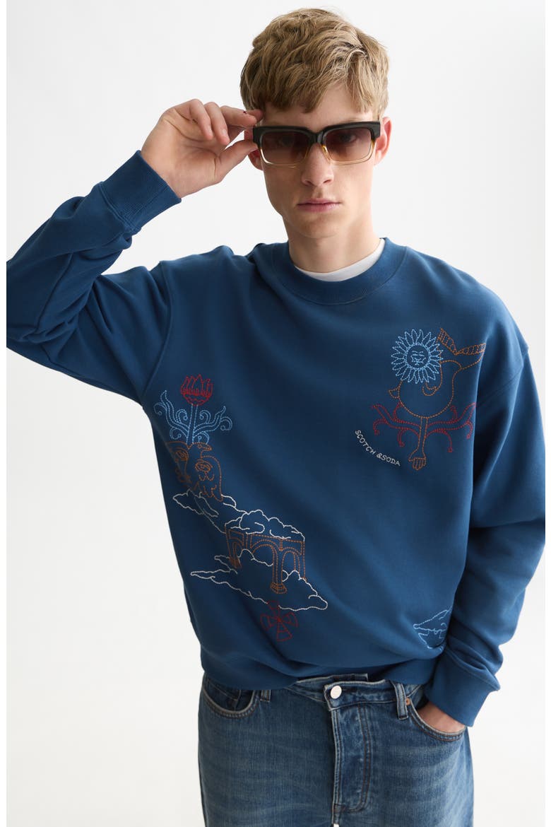Placed Embroidered Cotton Sweatshirt, Alternate, color, ENSIGN BLUE